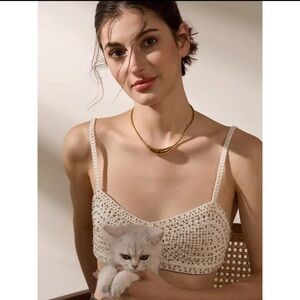 Anthropologie Polished Gold-Tone Crescent Collar Necklace